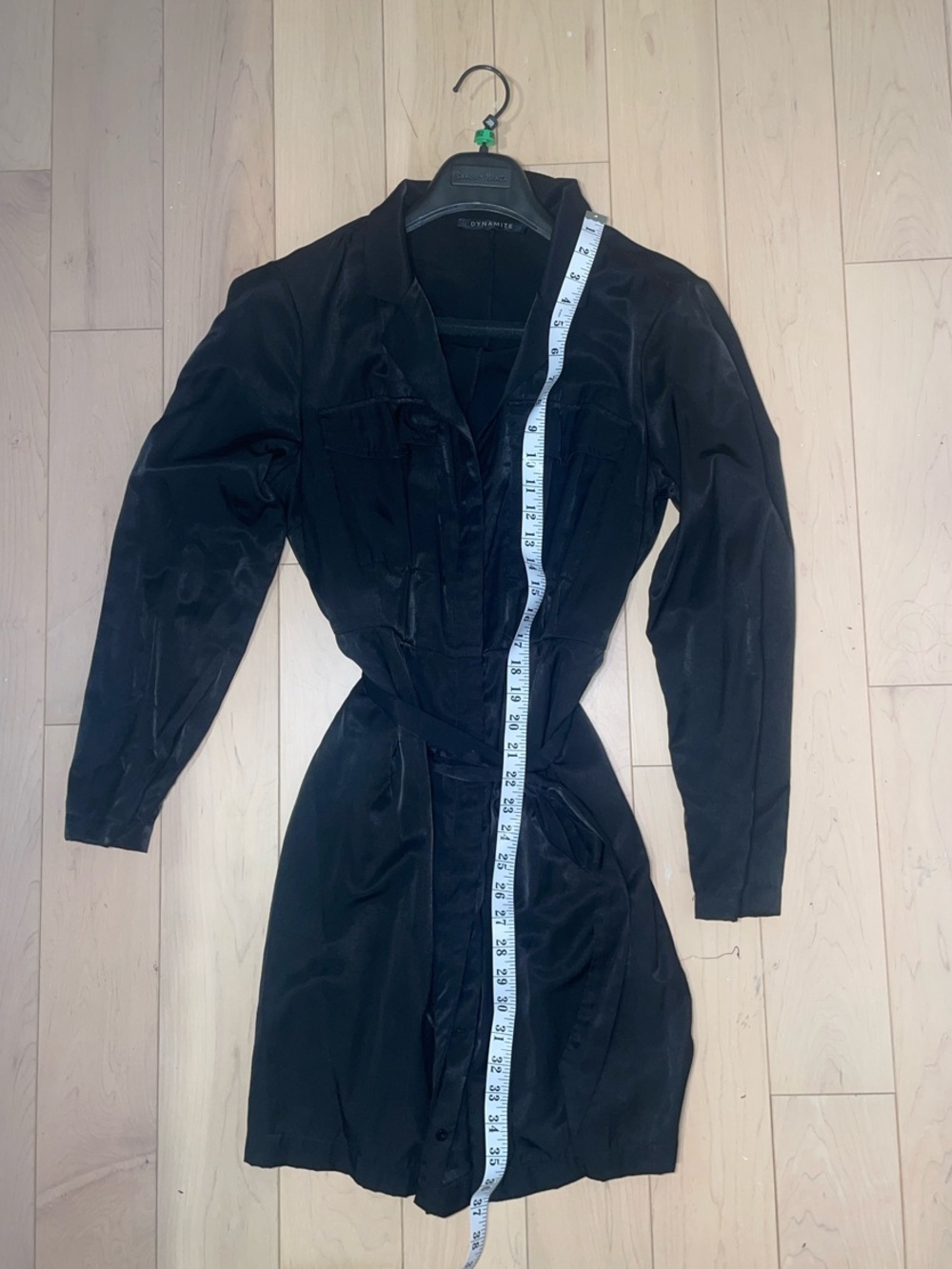 Dynamite Black Long-Sleeve Shirt Dress with Tie Waist Button Down - Silk Like - Picture 5 of 8